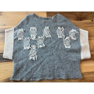 Crea Concept Wool Alpaca Mohair Blend‎ Sweater Top Size 42 Gray Fringe Artsy